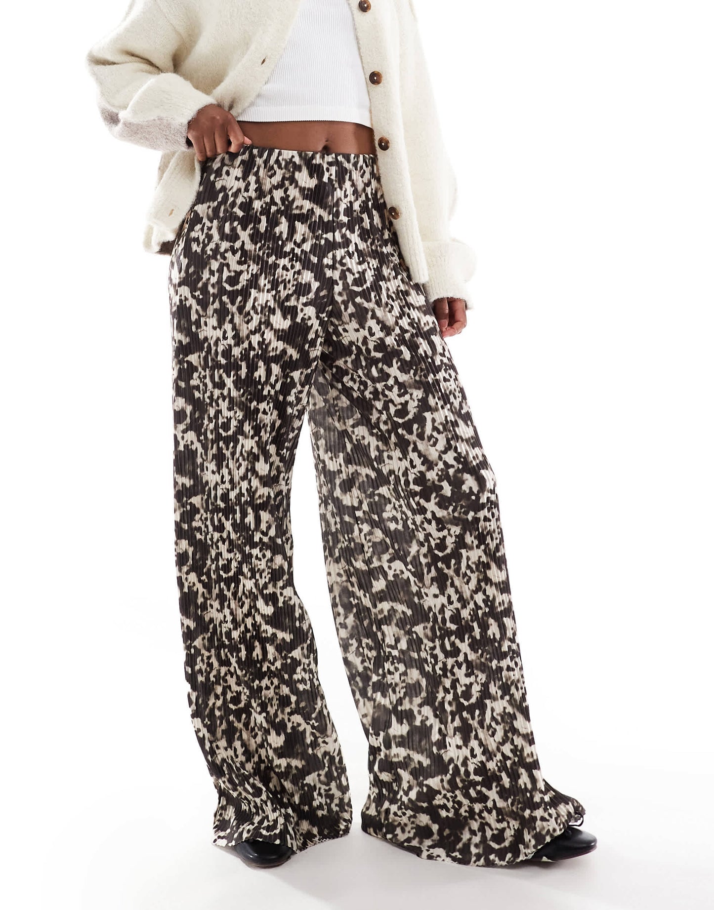 ASOS DESIGN plisse wide leg trousers in blurred animal