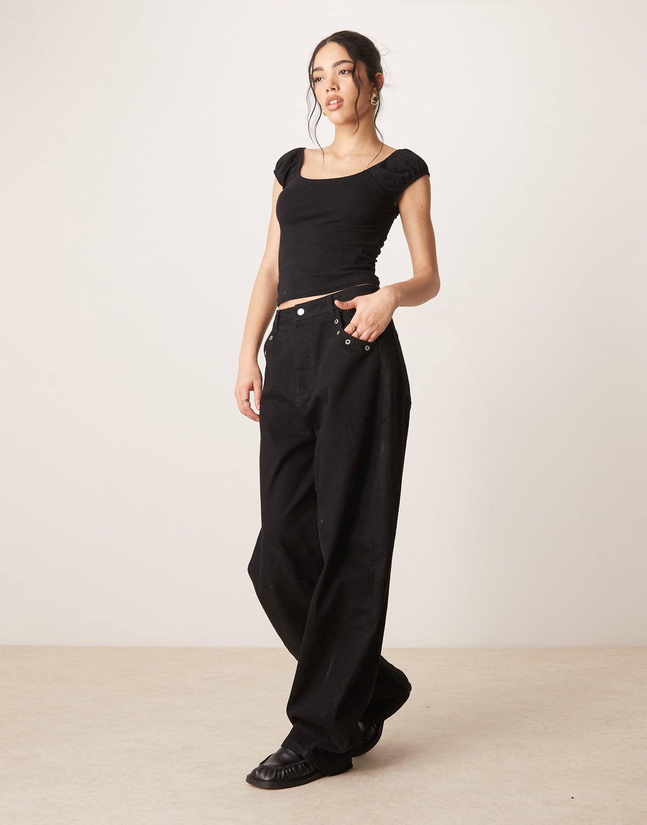 ASOS DESIGN puff sleeve sun top in black