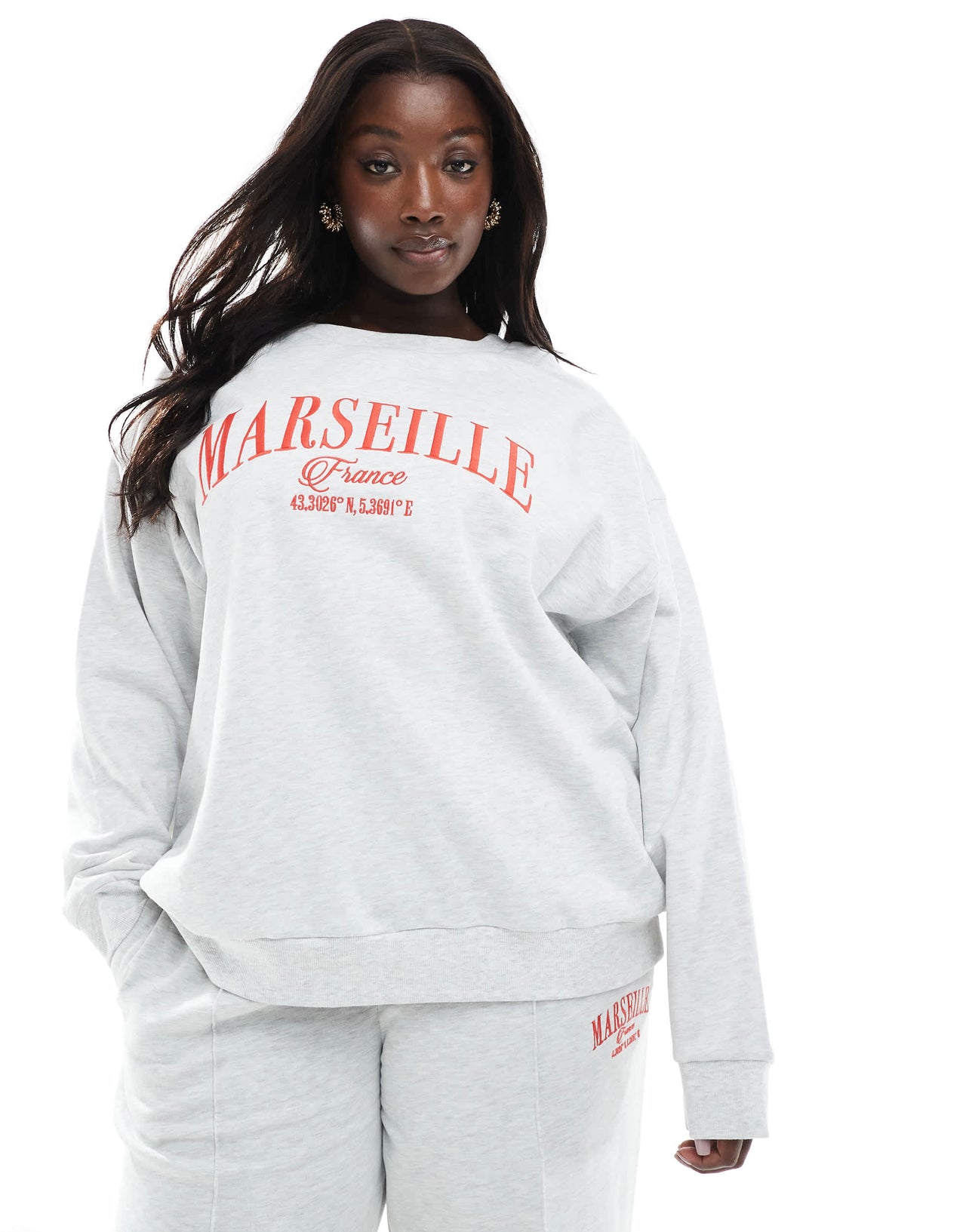 ASOS DESIGN Curve oversized sweatshirt with embroidered Marseille graphic in ice marl