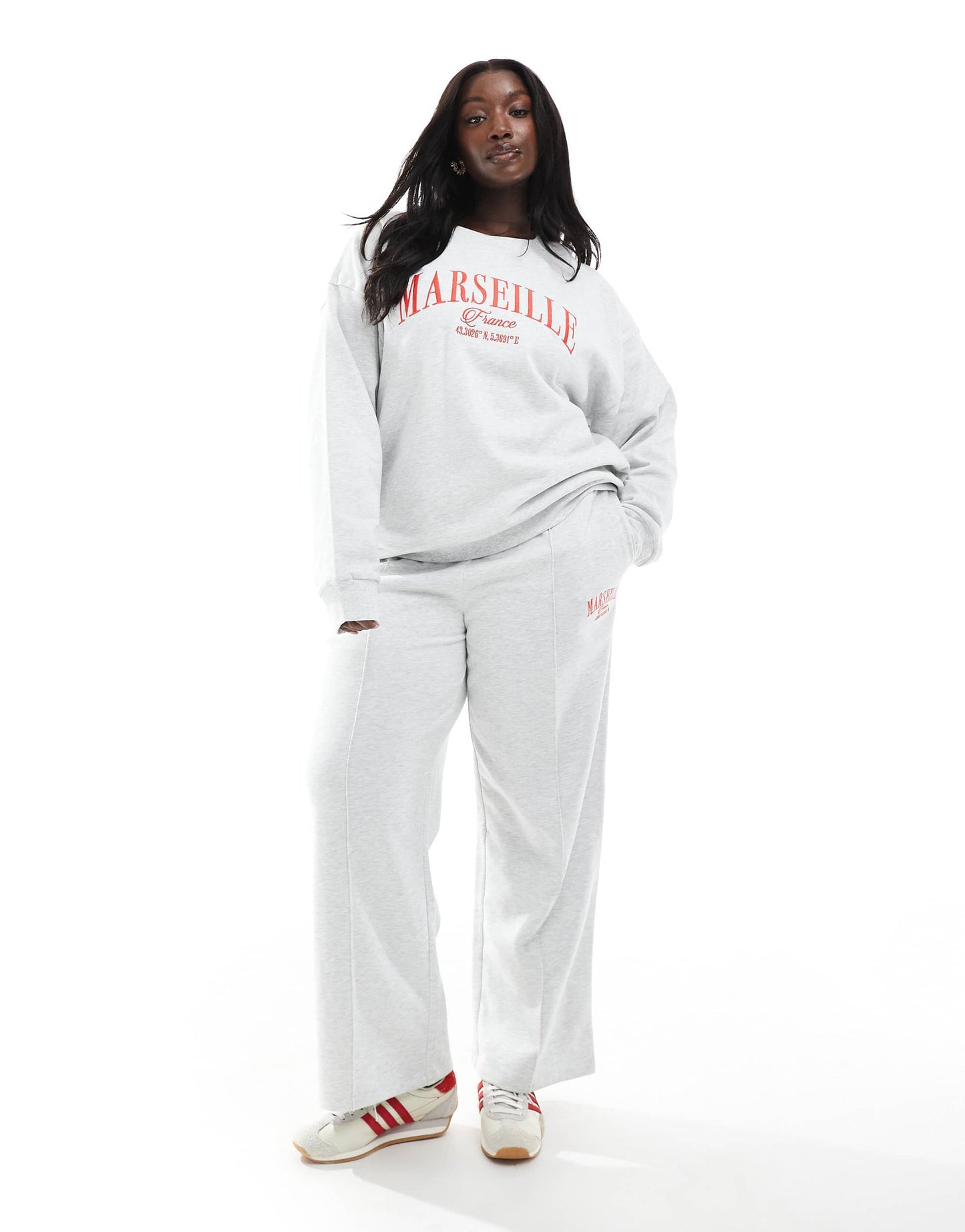 ASOS DESIGN Curve oversized sweatshirt with embroidered Marseille graphic in ice marl