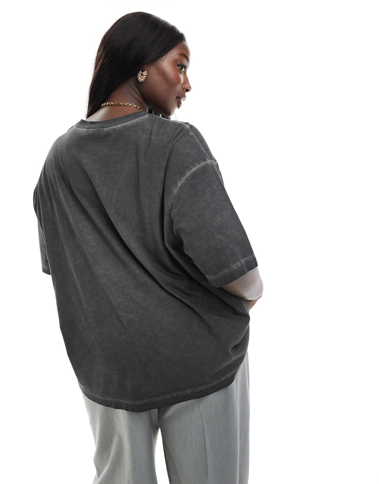 ASOS DESIGN Curve oversized t shirt with motoring car graphic in washed charcoal