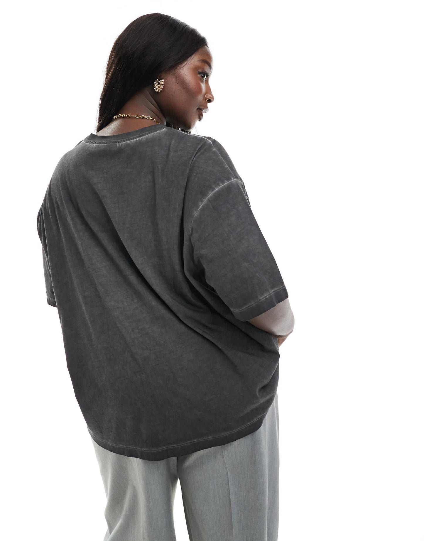 ASOS DESIGN Curve oversized t shirt with motoring car graphic in washed charcoal