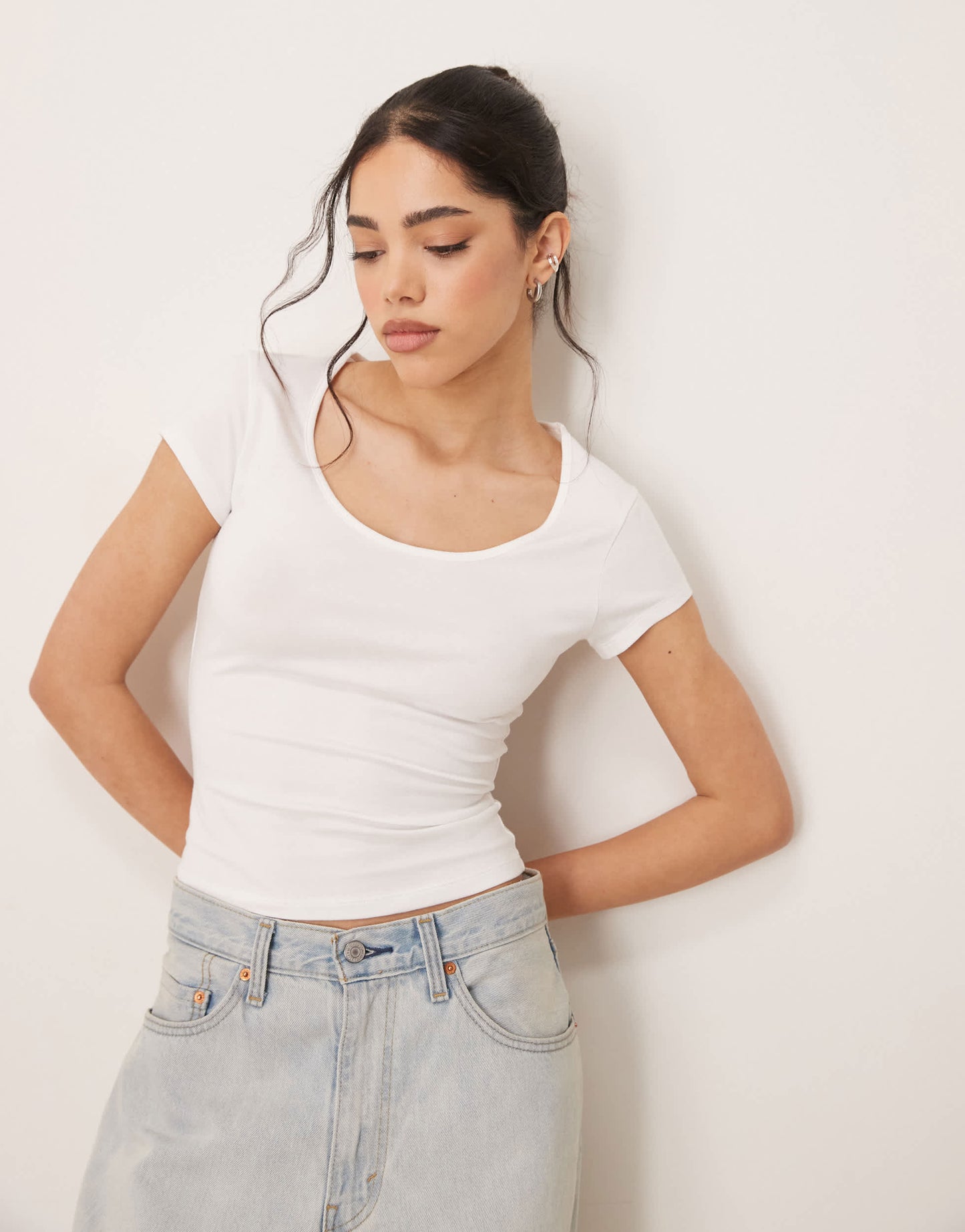 ASOS DESIGN scoop neck cap sleeve t-shirt in white