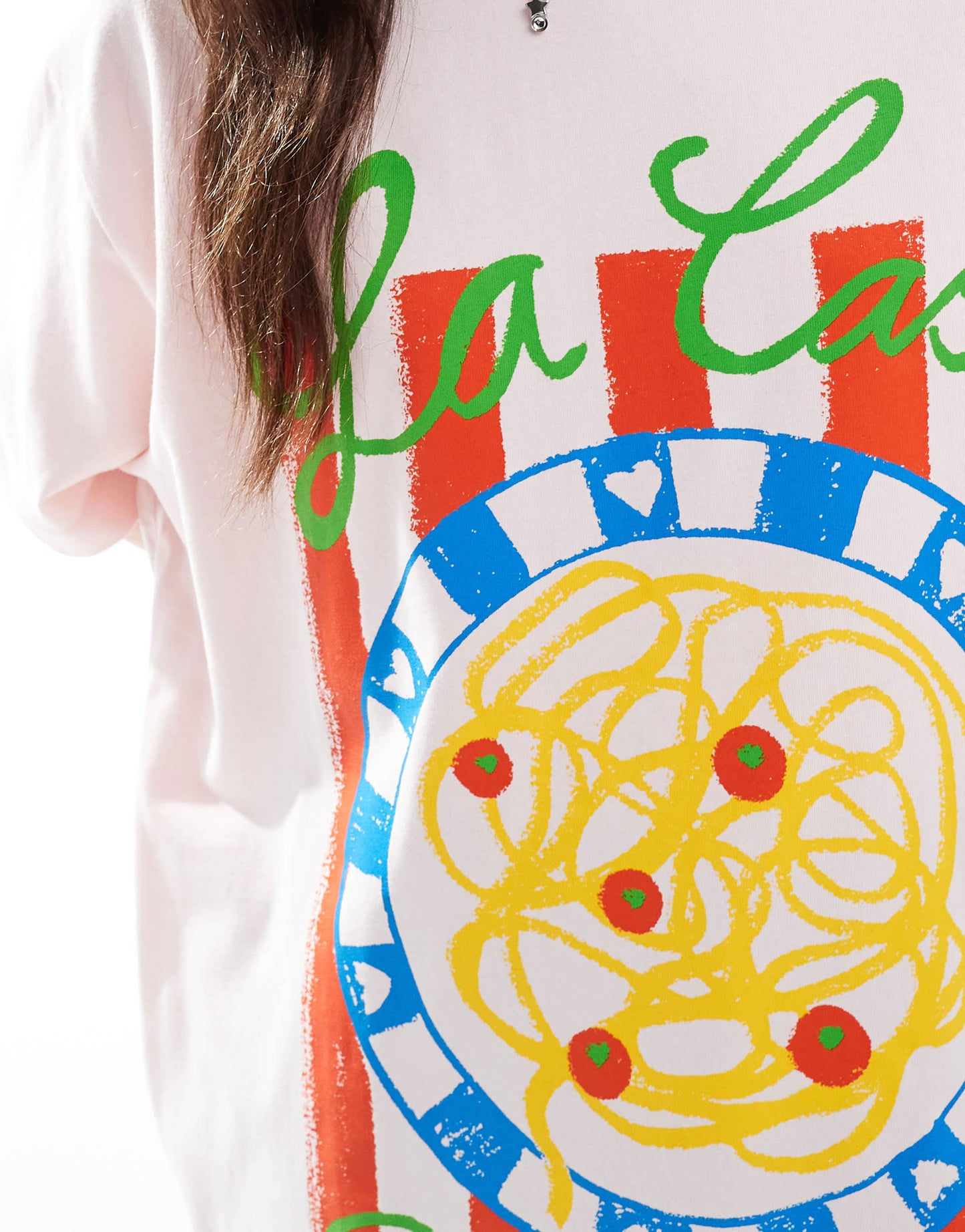 ASOS DESIGN Oversized T-shirt with pasta graphic in pink