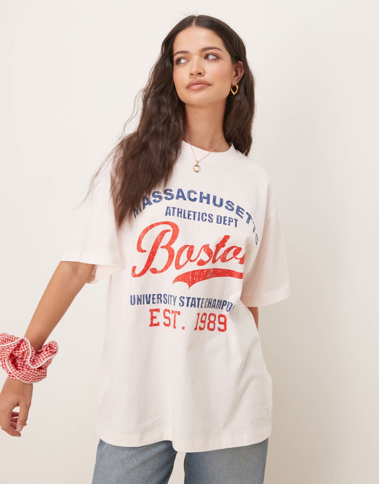 ASOS DESIGN Oversized T-shirt with Boston graphic in pink