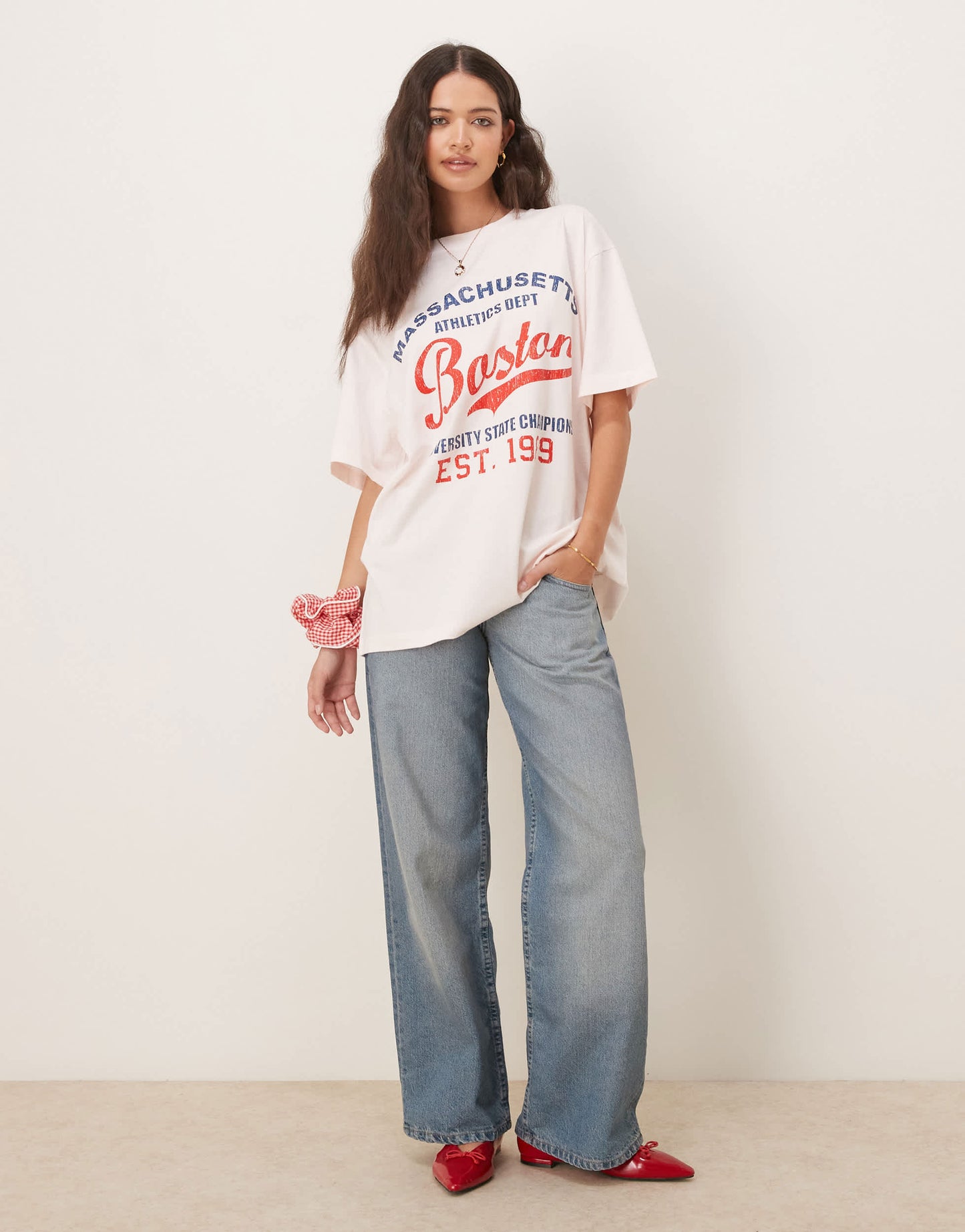 ASOS DESIGN Oversized T-shirt with Boston graphic in pink