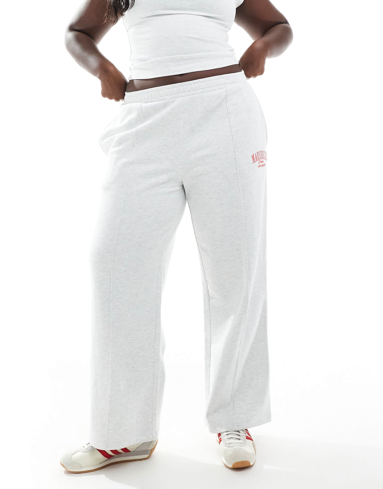 ASOS DESIGN Curve straight leg jogger with Marseille embroidered graphic in ice marl