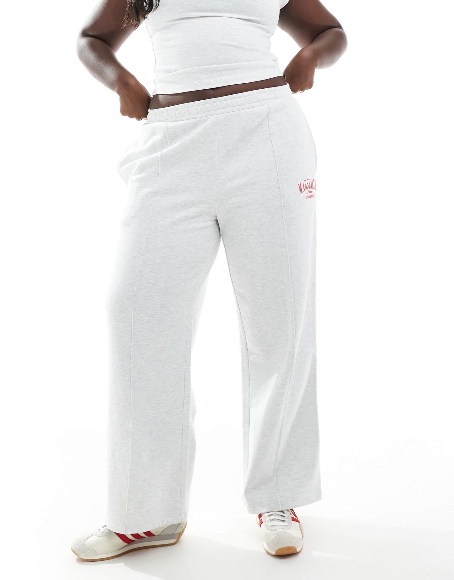 ASOS DESIGN Curve straight leg jogger with Marseille embroidered graphic in ice marl