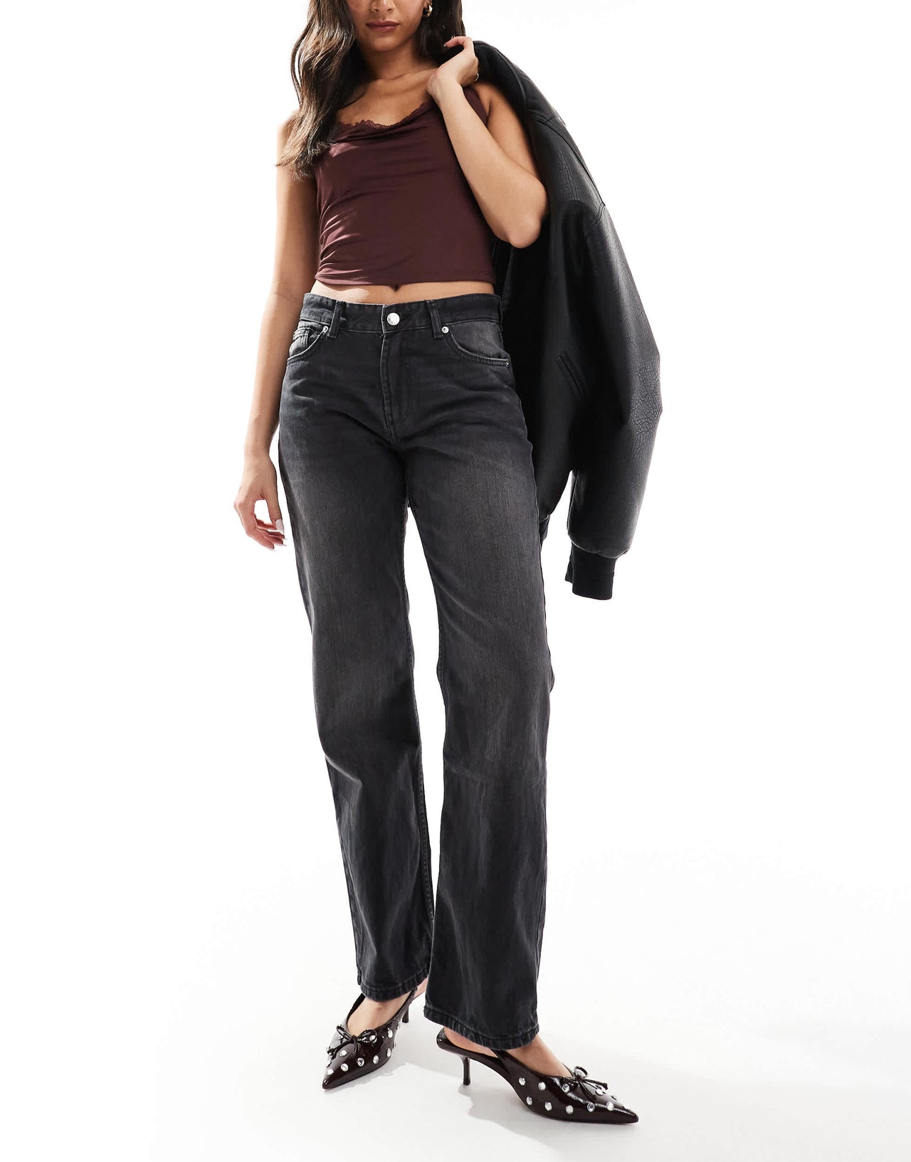 Bershka straight leg jeans in washed black