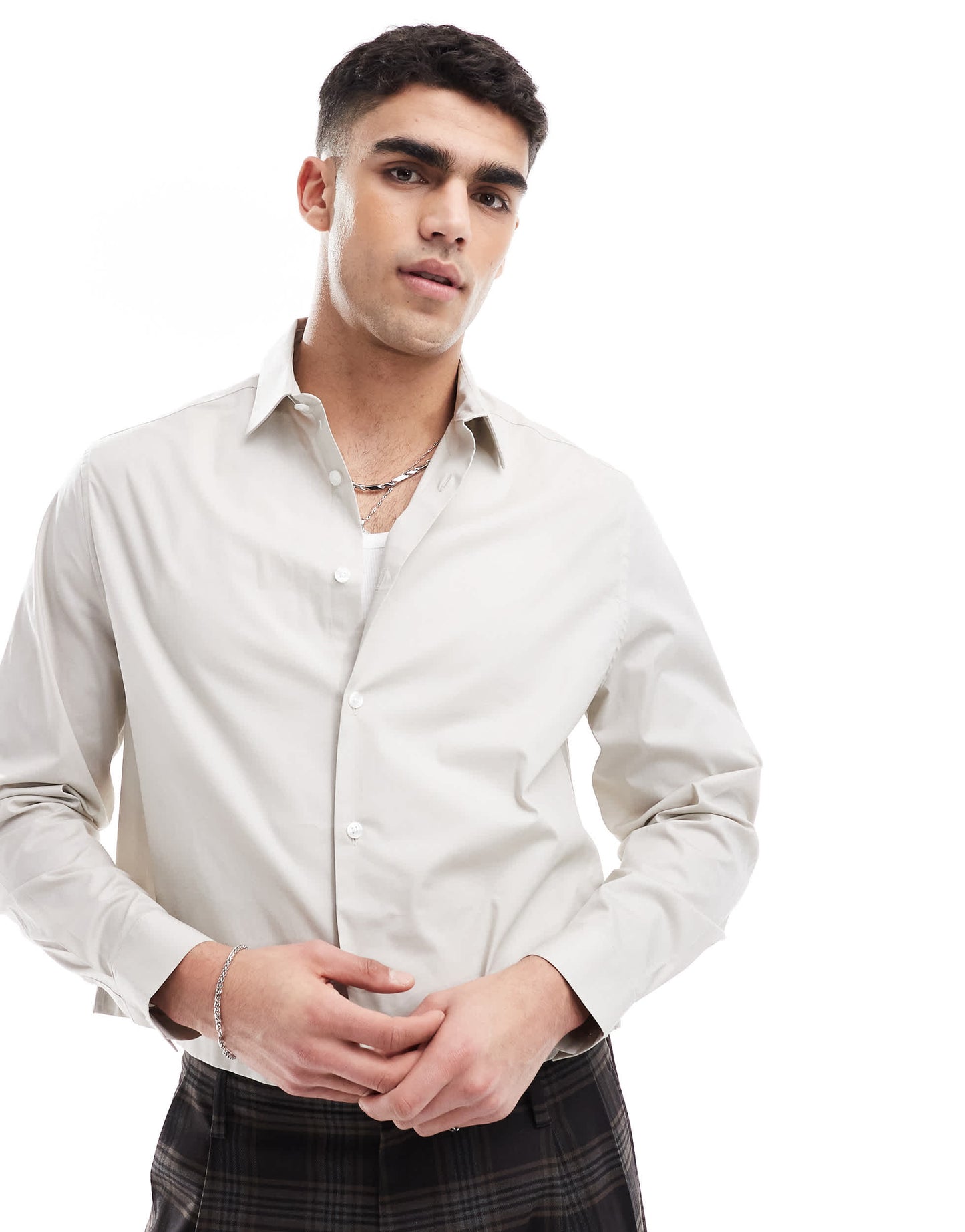 ASOS DESIGN formal poplin regular shirt in stone