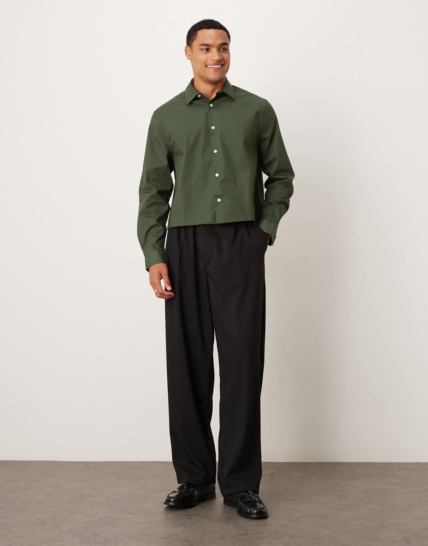 ASOS DESIGN cropped poplin regular shirt in khaki