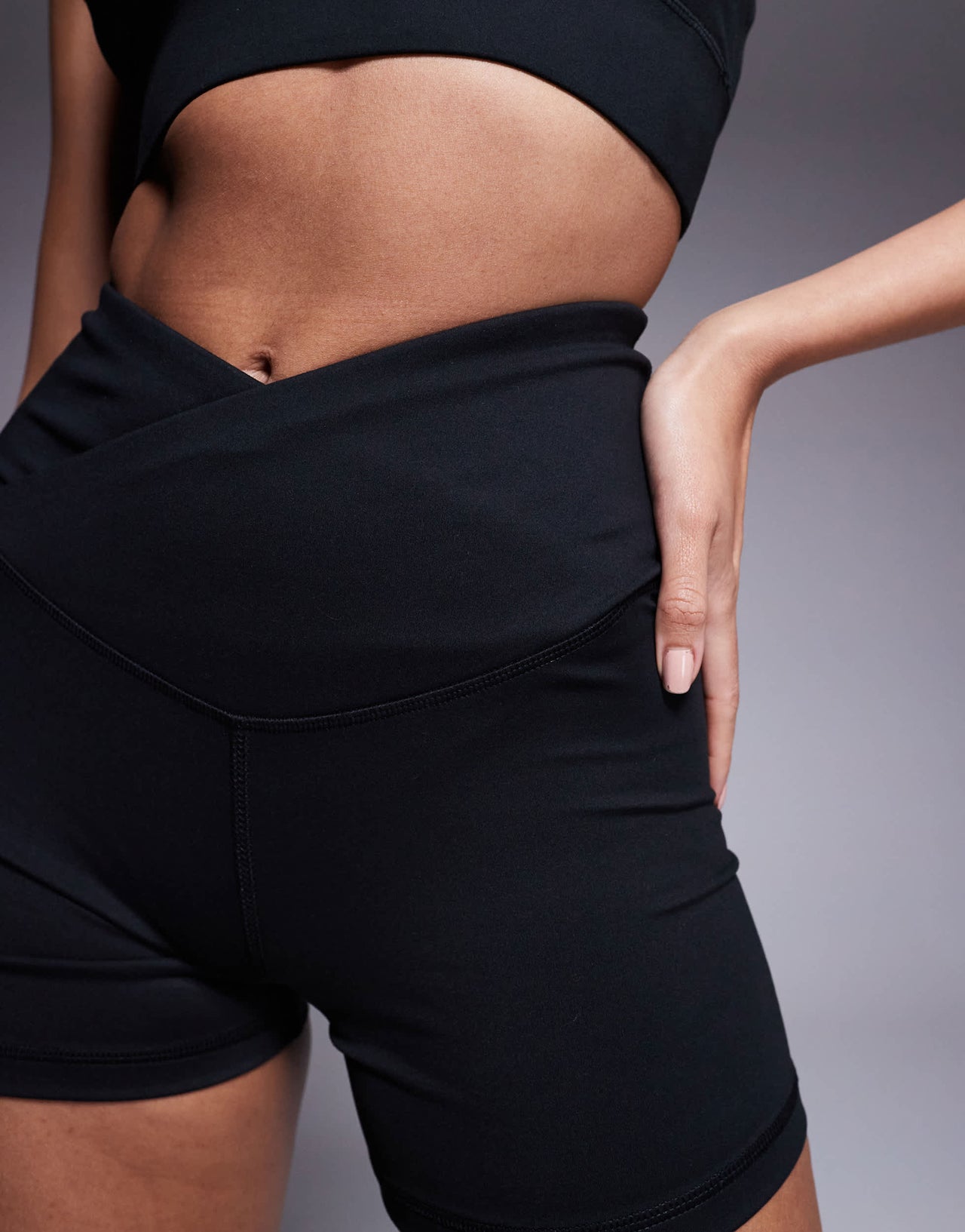 4505 Icon soft touch wrap waist 3 inch booty short in black