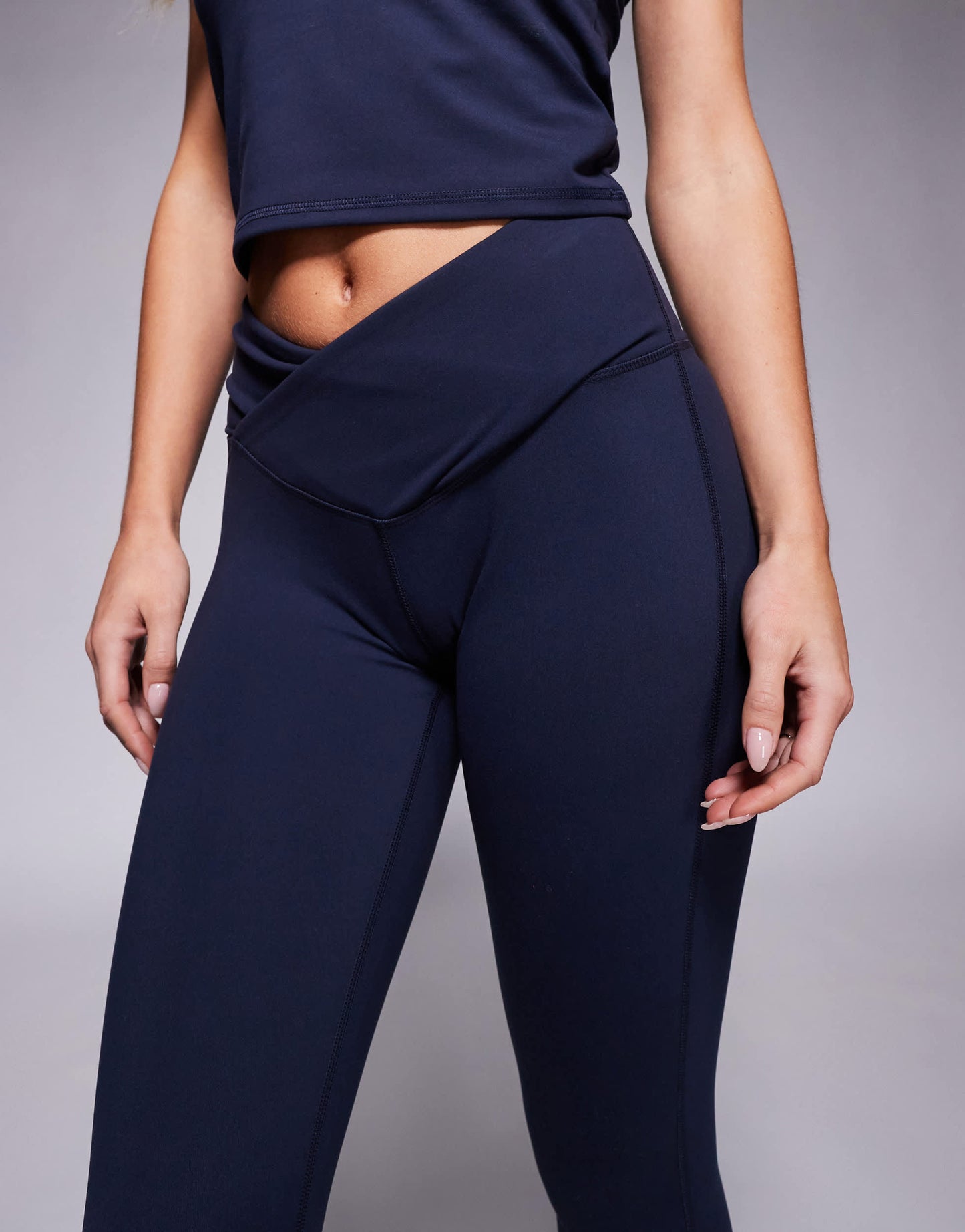 4505 Petite Icon soft touch wrap waist yoga legging in midnight navy