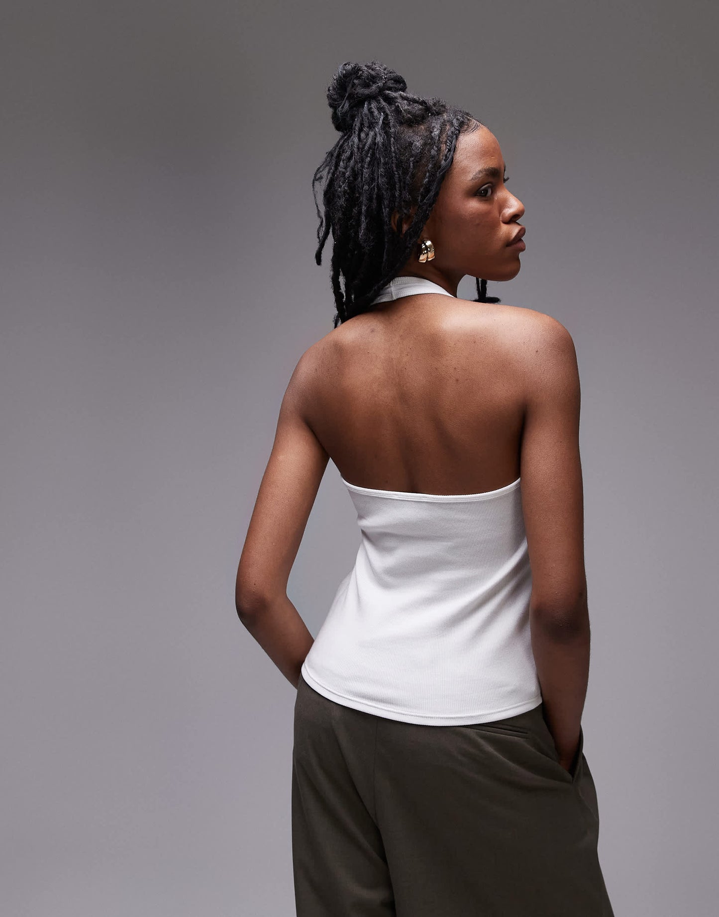 Topshop rib halter top in white