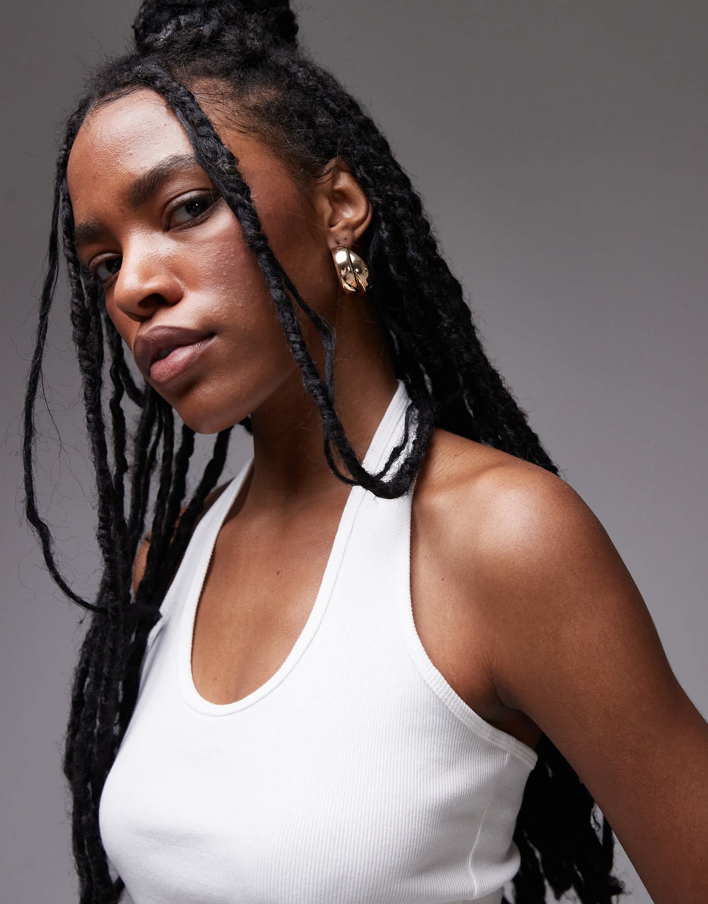 Topshop rib halter top in white