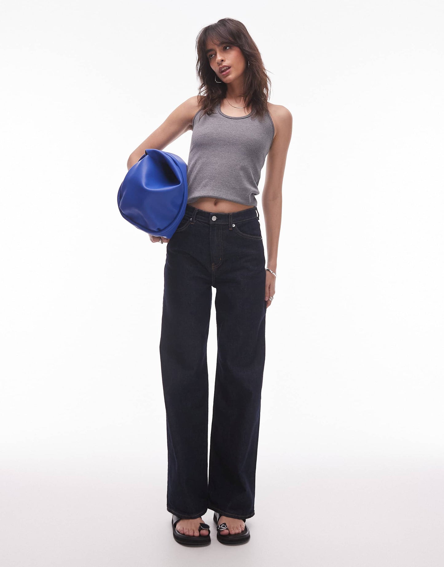 Topshop rib halter top in grey marl