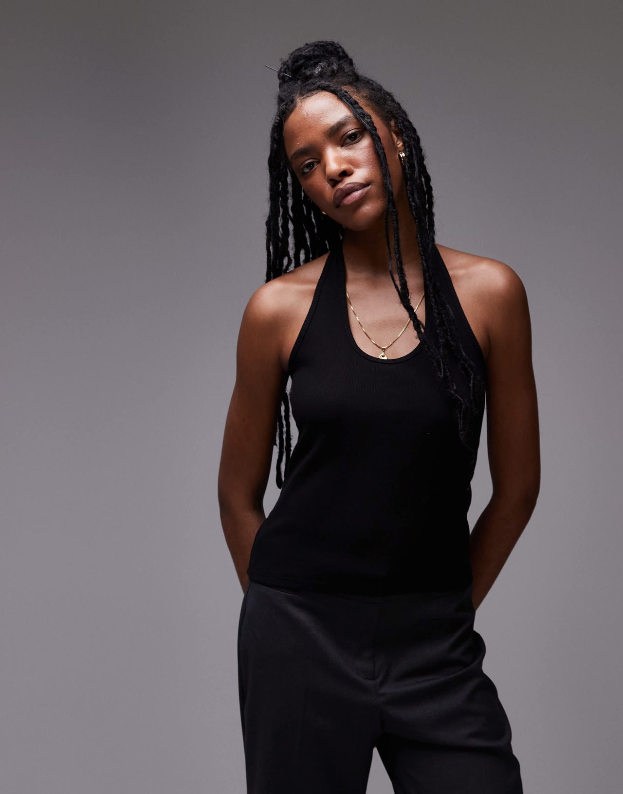 Topshop rib halter top in black