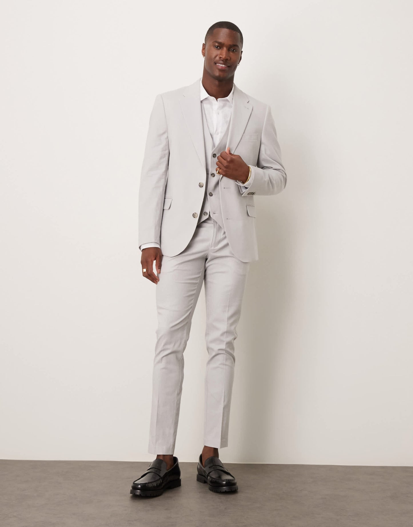 ASOS DESIGN linen blend skinny suit jacket in grey