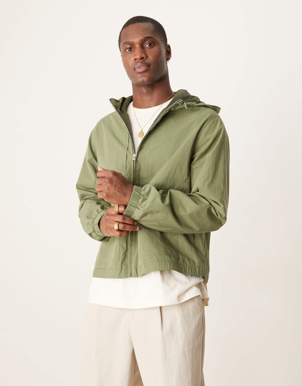 ASOS DESIGN windbreaker jacket with hood in khaki