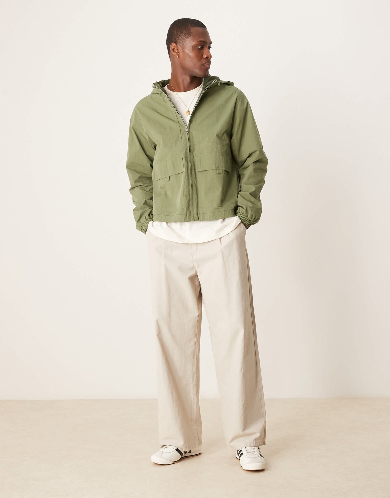 ASOS DESIGN windbreaker jacket with hood in khaki