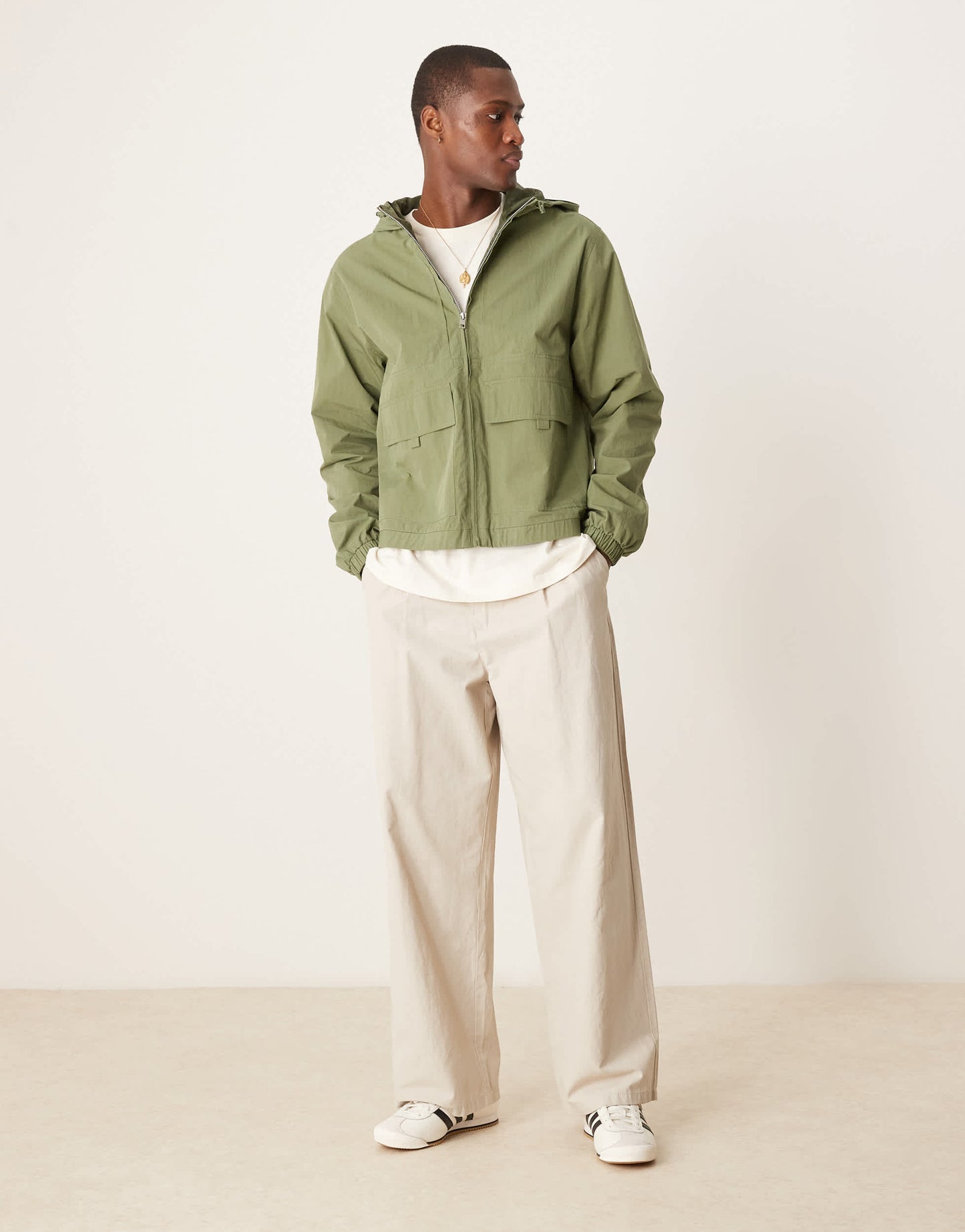 ASOS DESIGN windbreaker jacket with hood in khaki