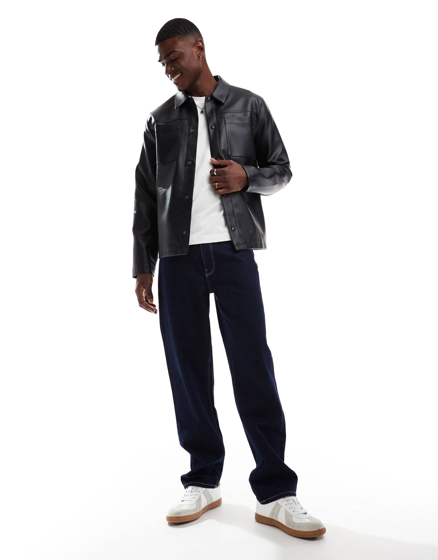 ASOS DESIGN faux leather shacket in black