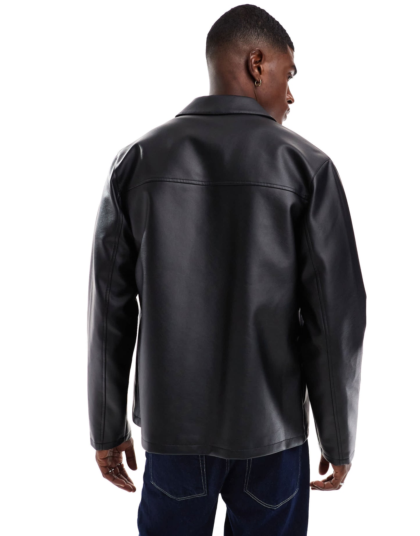 ASOS DESIGN faux leather shacket in black
