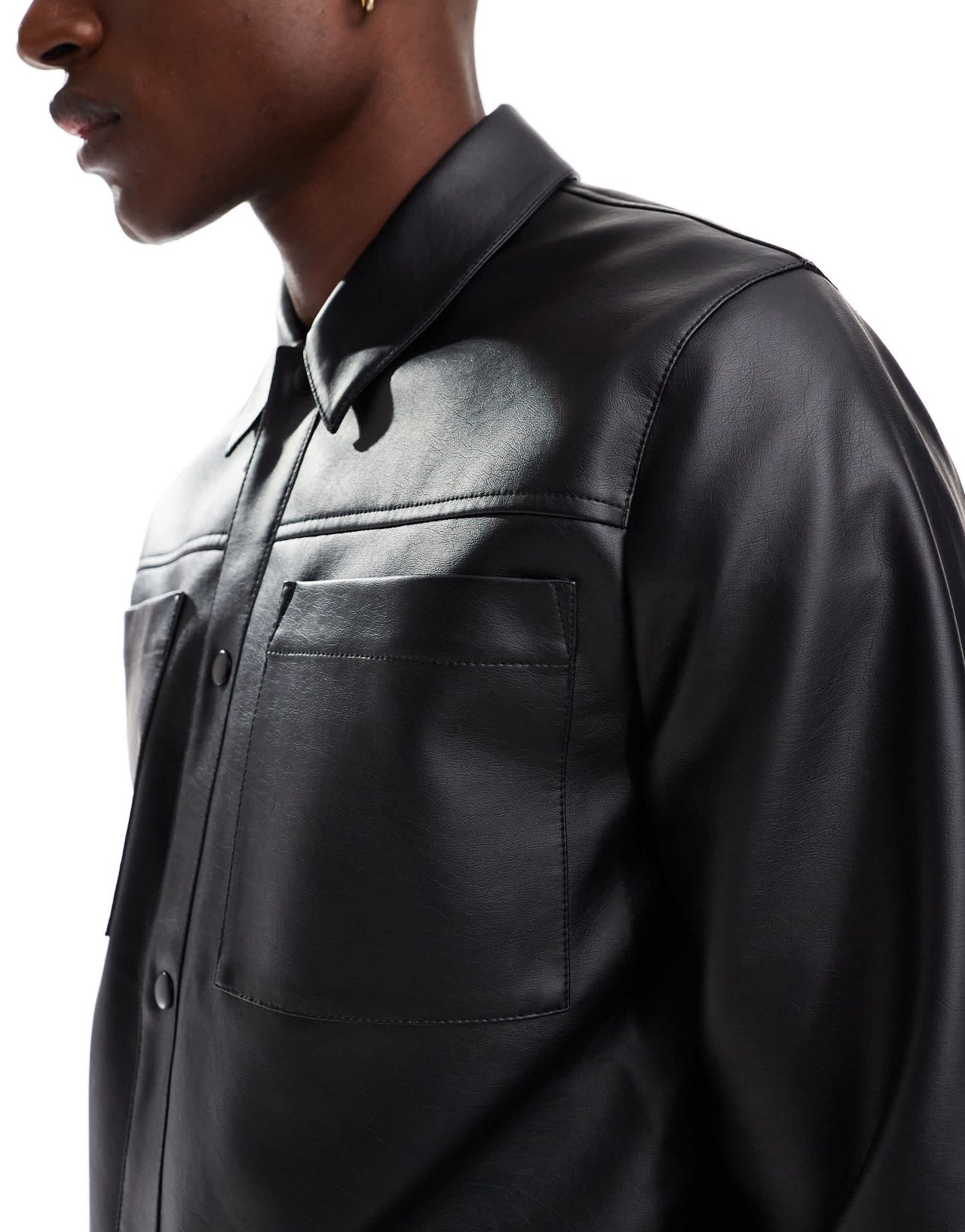 ASOS DESIGN faux leather shacket in black