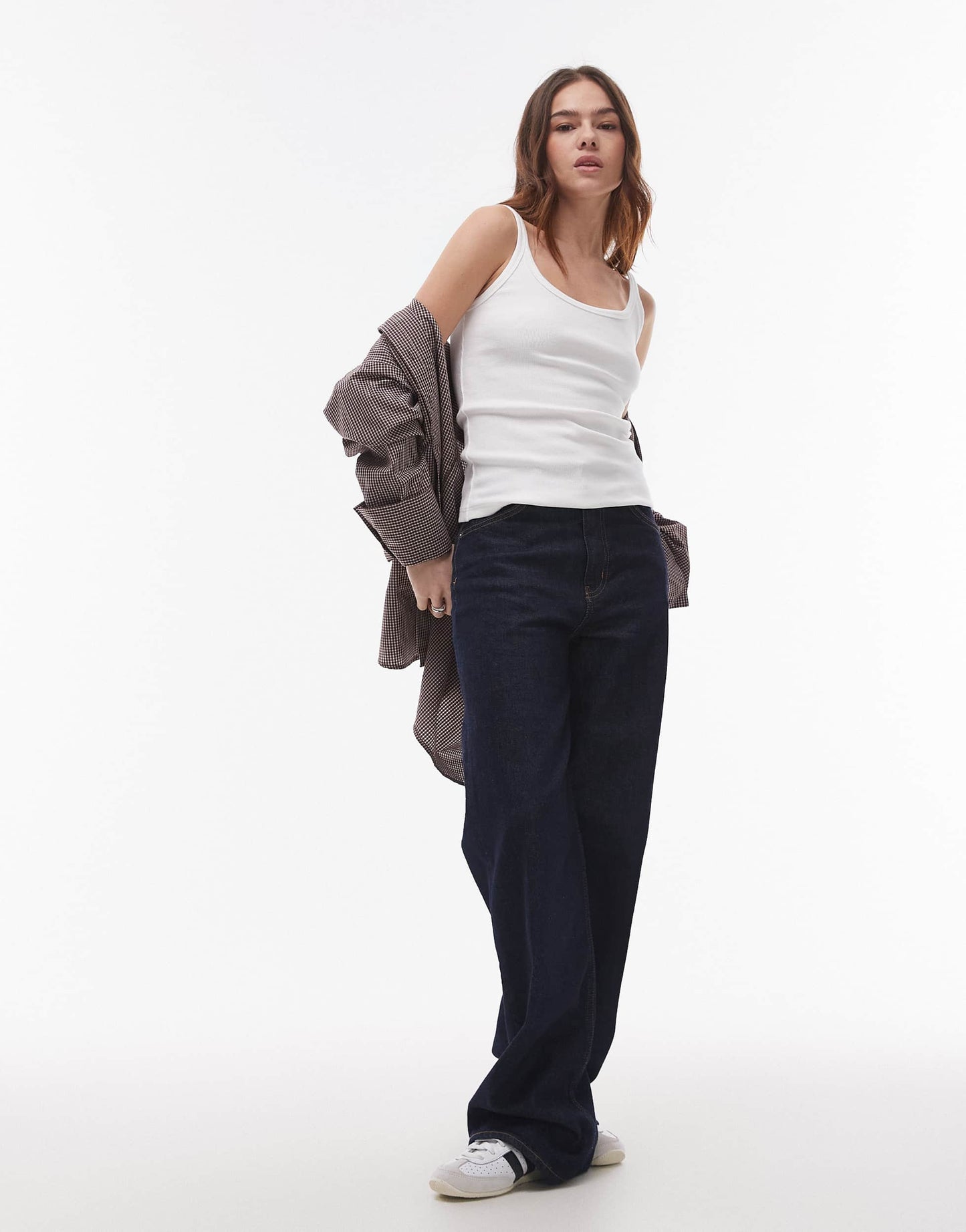 Topshop skinny strap scoop rib vest in white