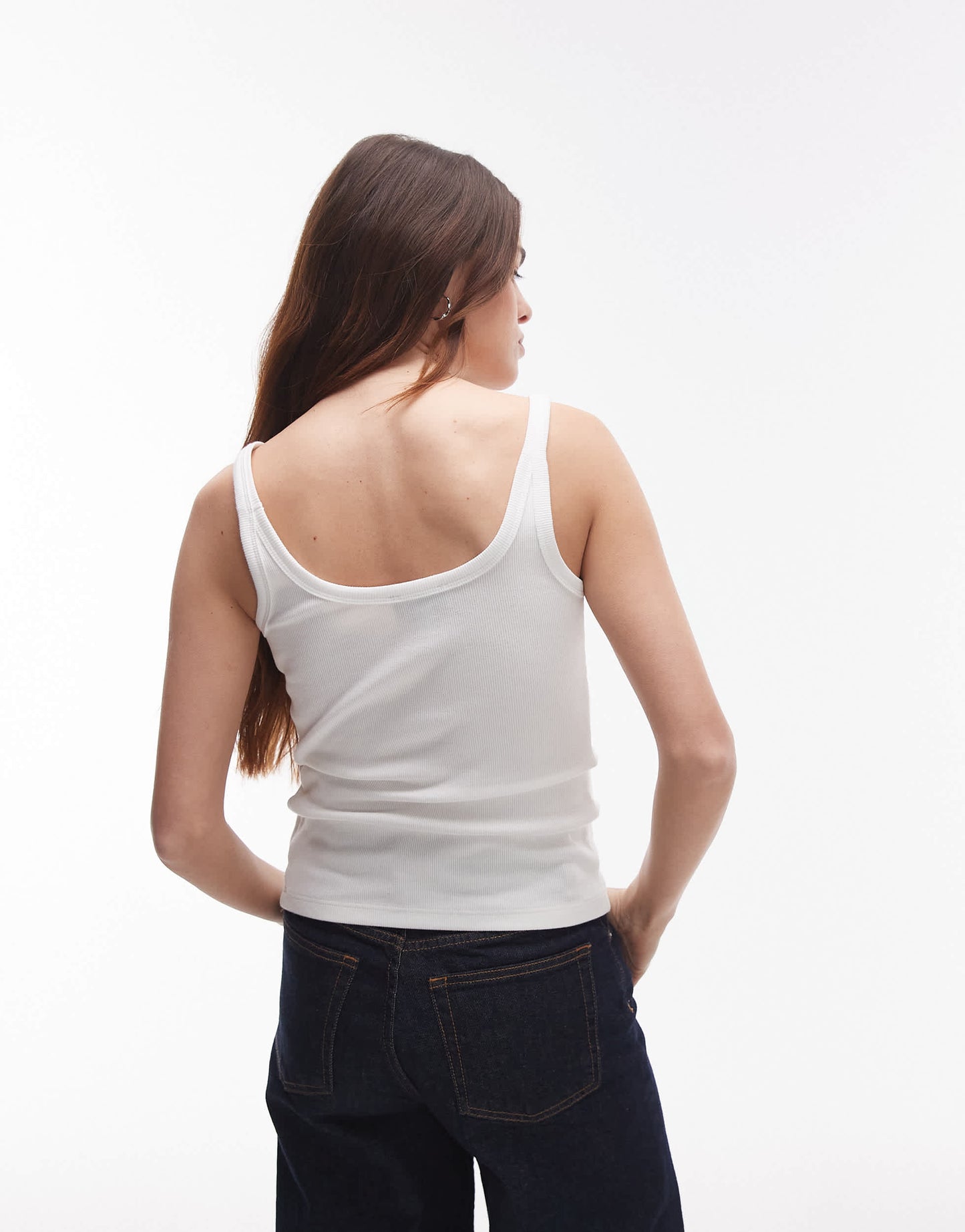Topshop skinny strap scoop rib vest in white