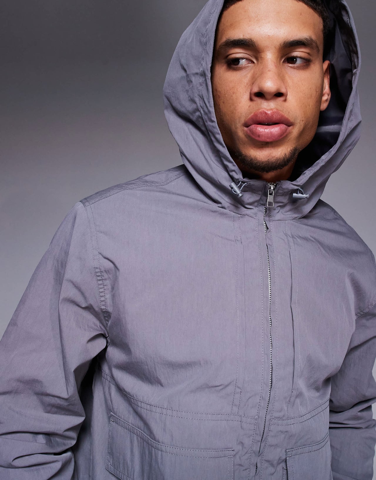 ASOS DESIGN windbreaker jacket with hood in charcoal
