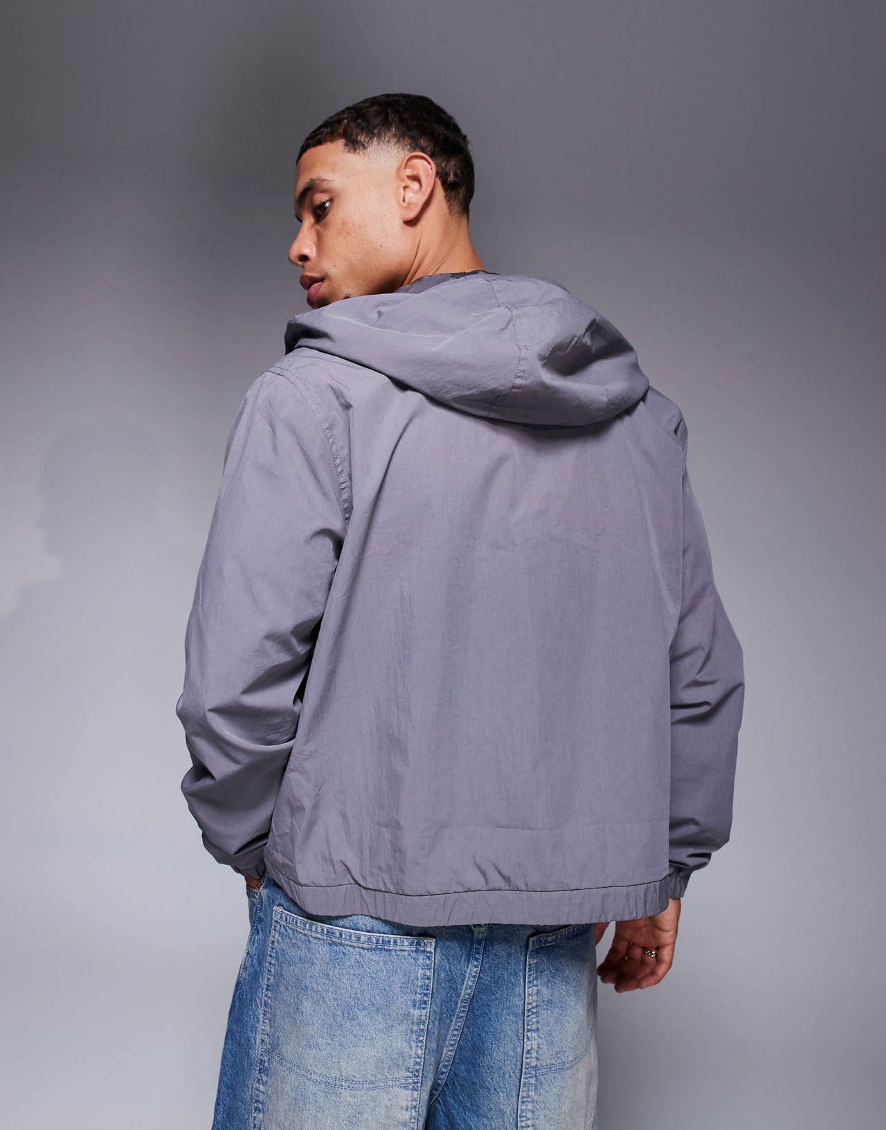 ASOS DESIGN windbreaker jacket with hood in charcoal