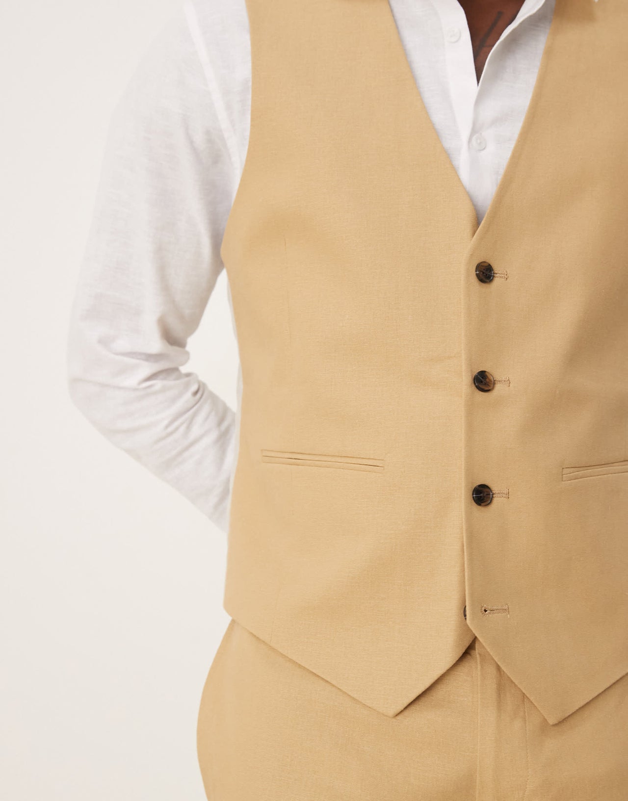 ASOS DESIGN linen blend slim suit waistcoat in beige