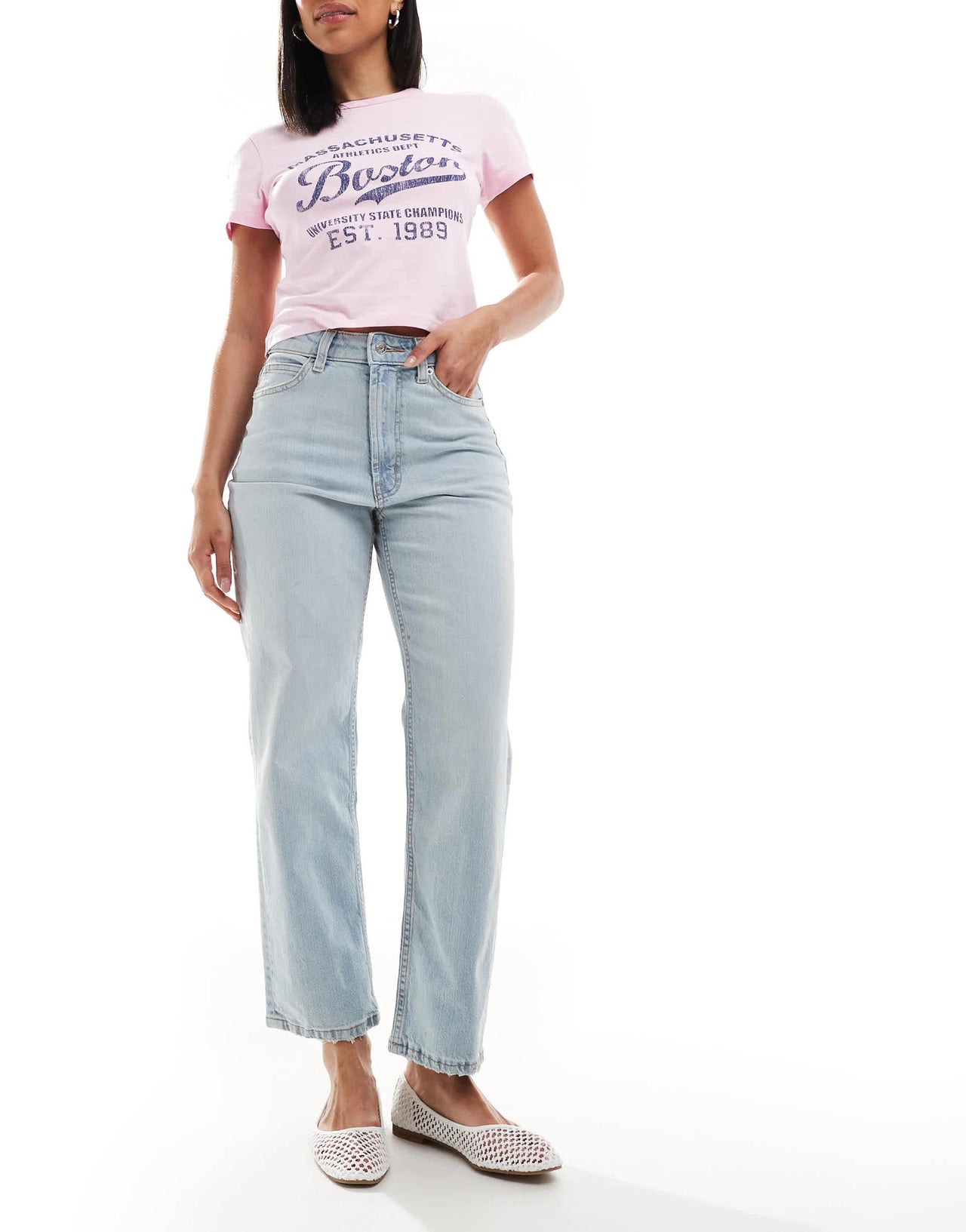 ASOS DESIGN ankle grazer straight leg jeans in light wash