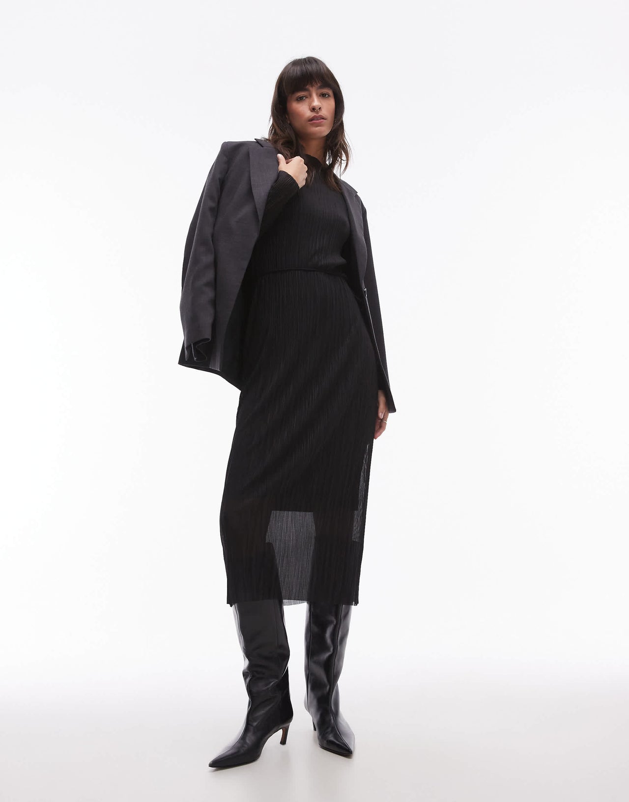& Other Stories plisse mesh midi dress in black