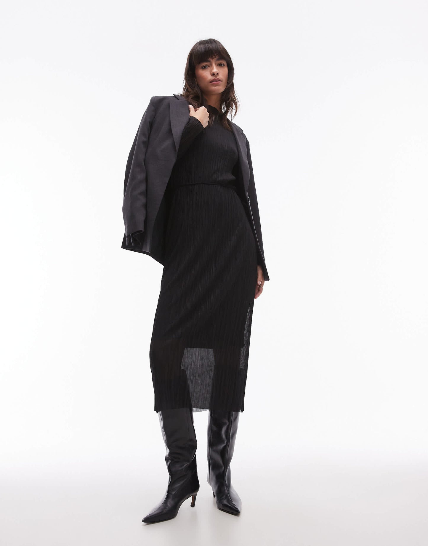 & Other Stories plisse mesh midi dress in black