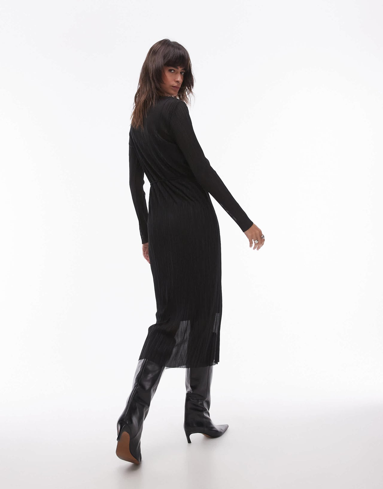 & Other Stories plisse mesh midi dress in black