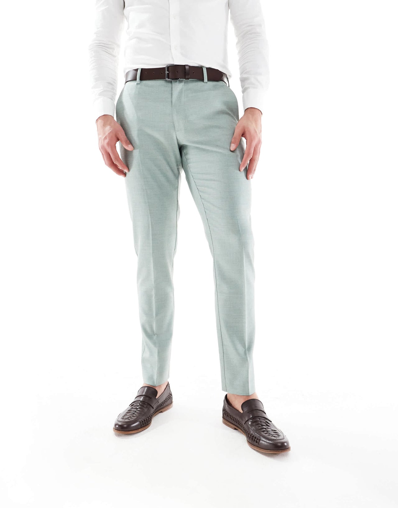 ASOS DESIGN skinny wedding suit trousers in green texture