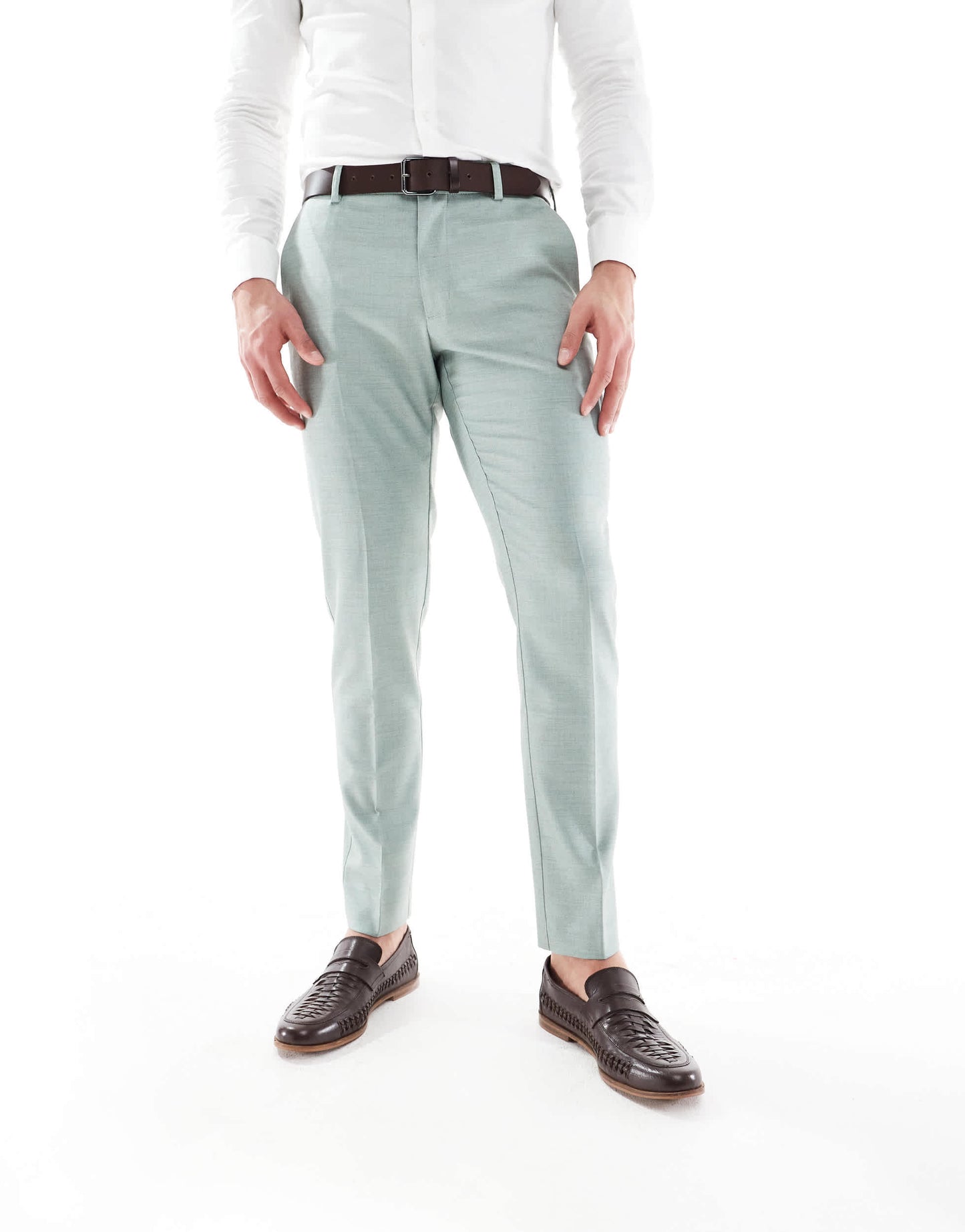 ASOS DESIGN skinny wedding suit trousers in green texture