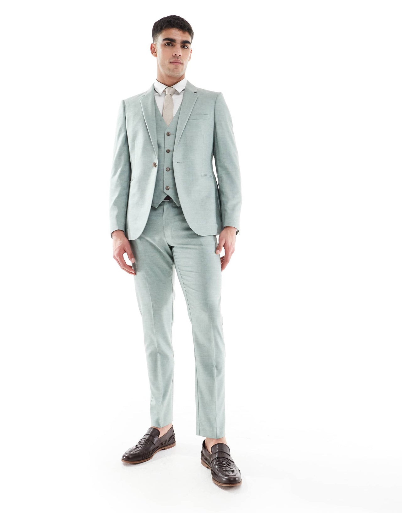 ASOS DESIGN skinny wedding suit jacket in green texture
