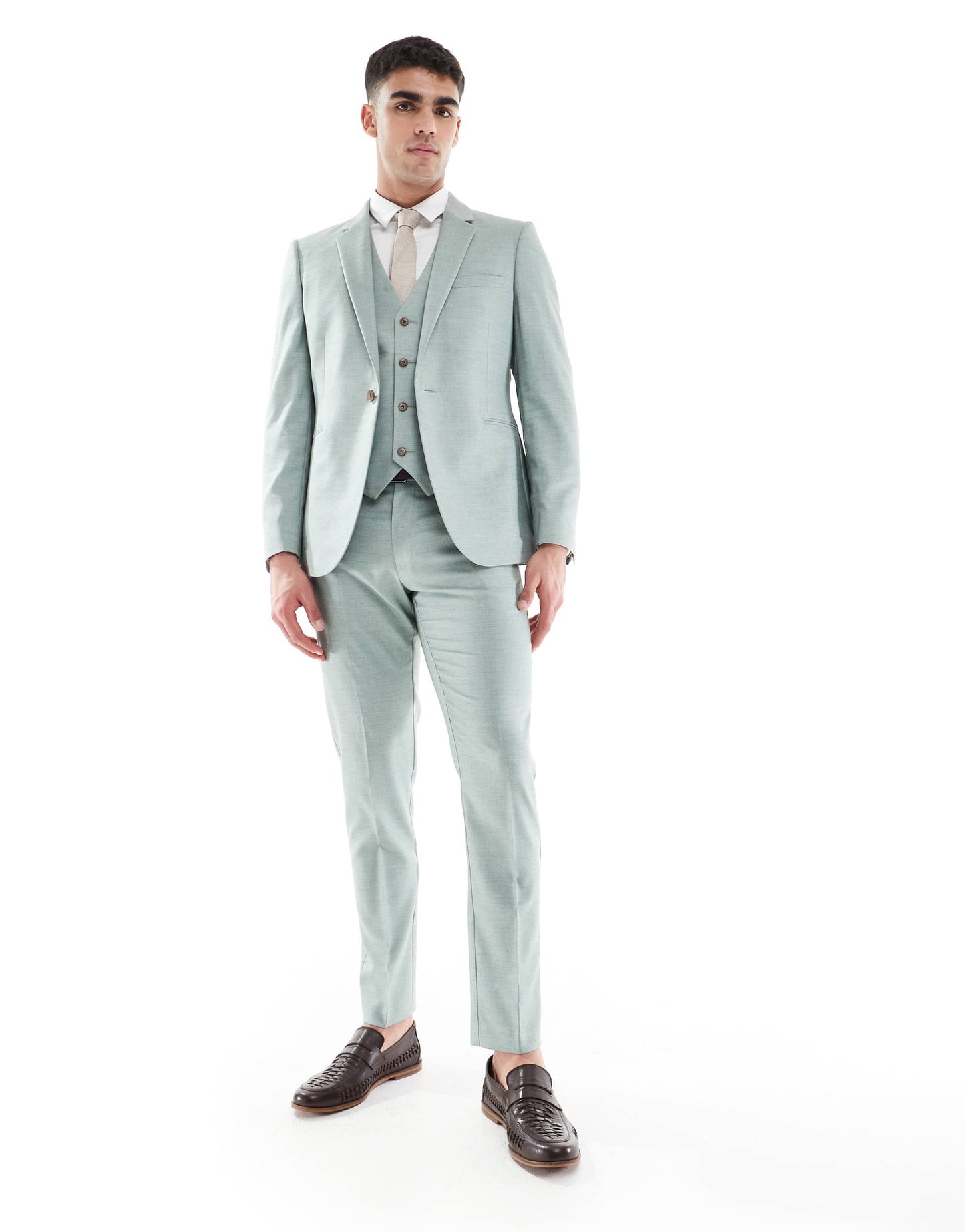 ASOS DESIGN skinny wedding suit jacket in green texture