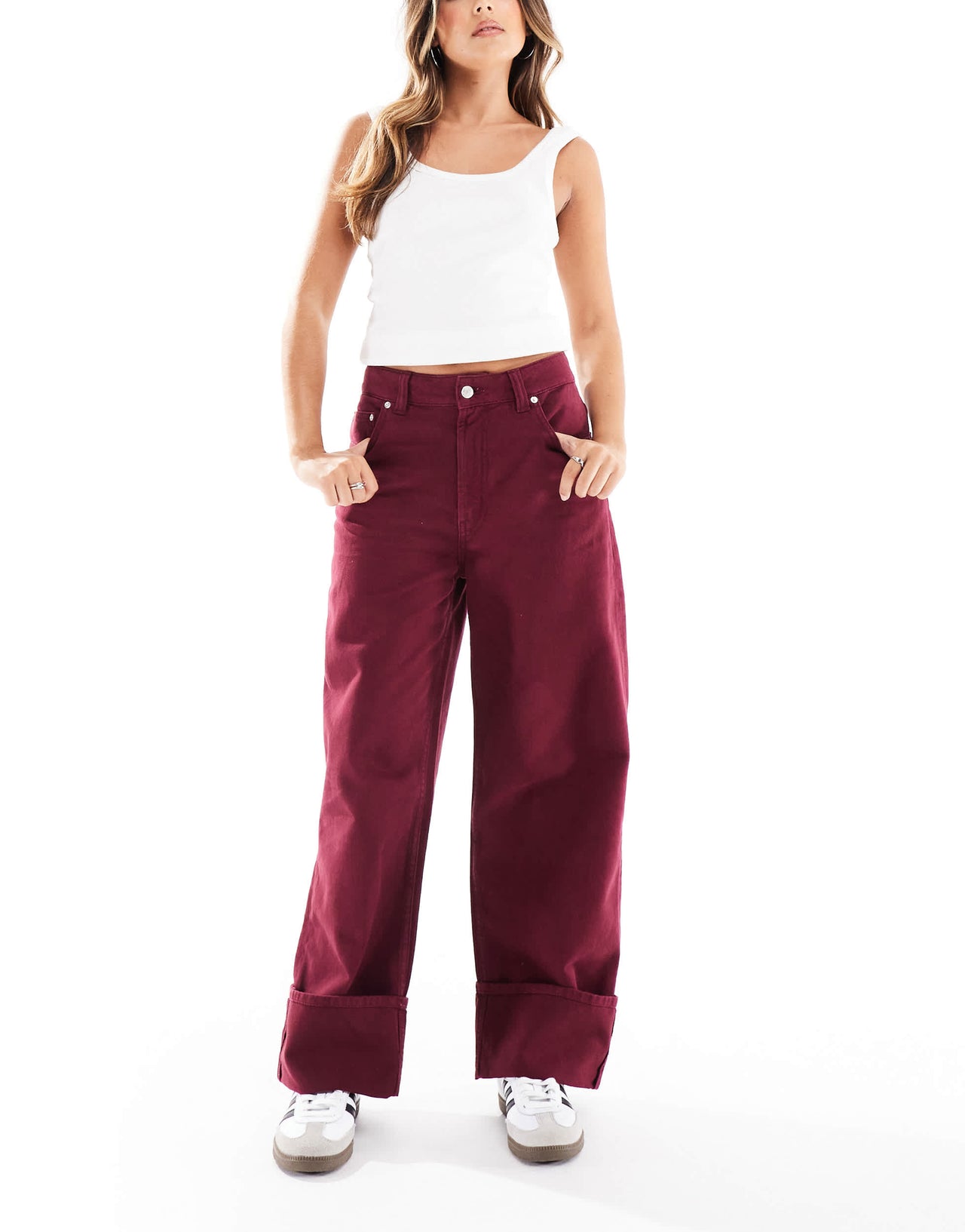 ASOS DESIGN turn up jean in burgundy