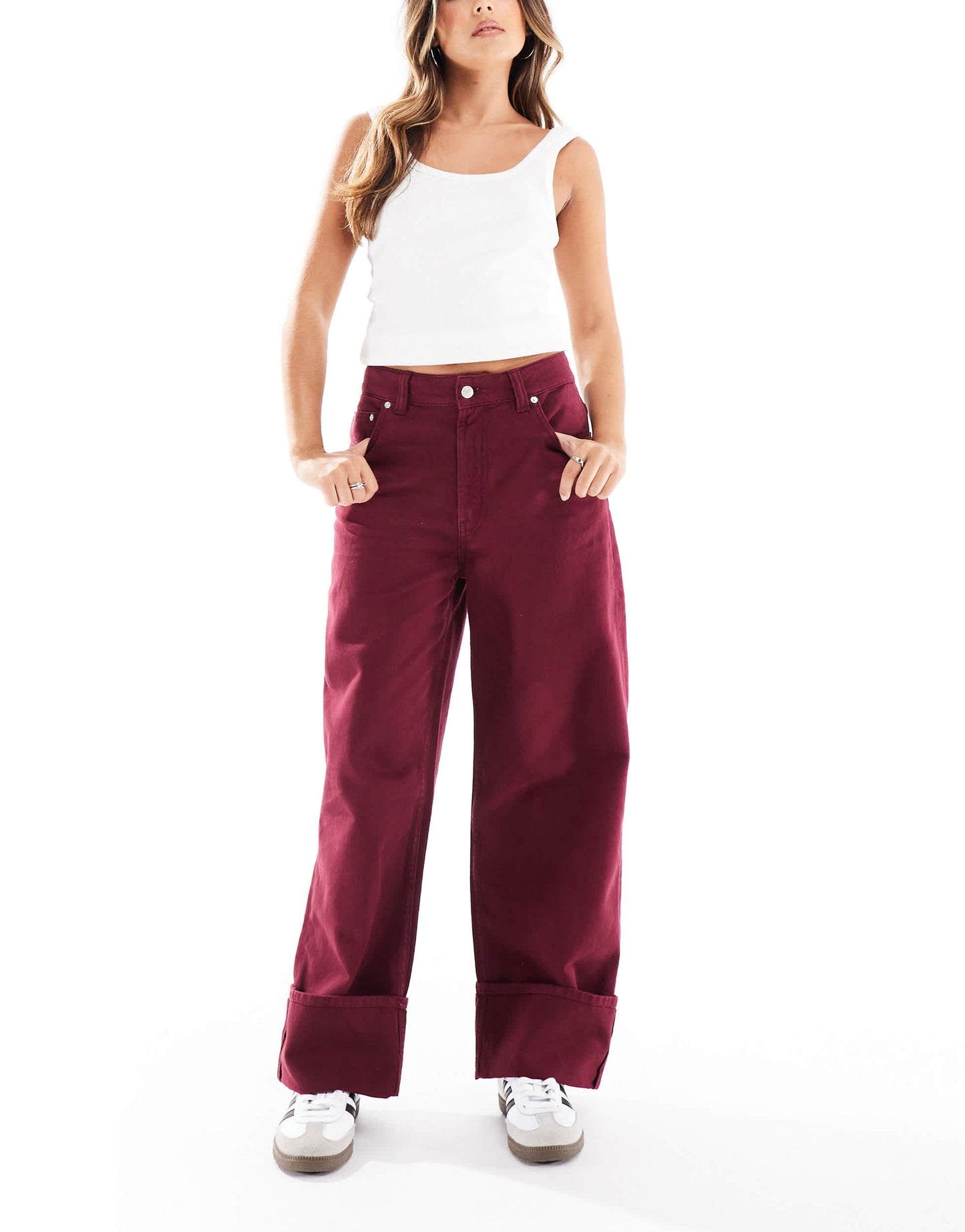 ASOS DESIGN turn up jean in burgundy