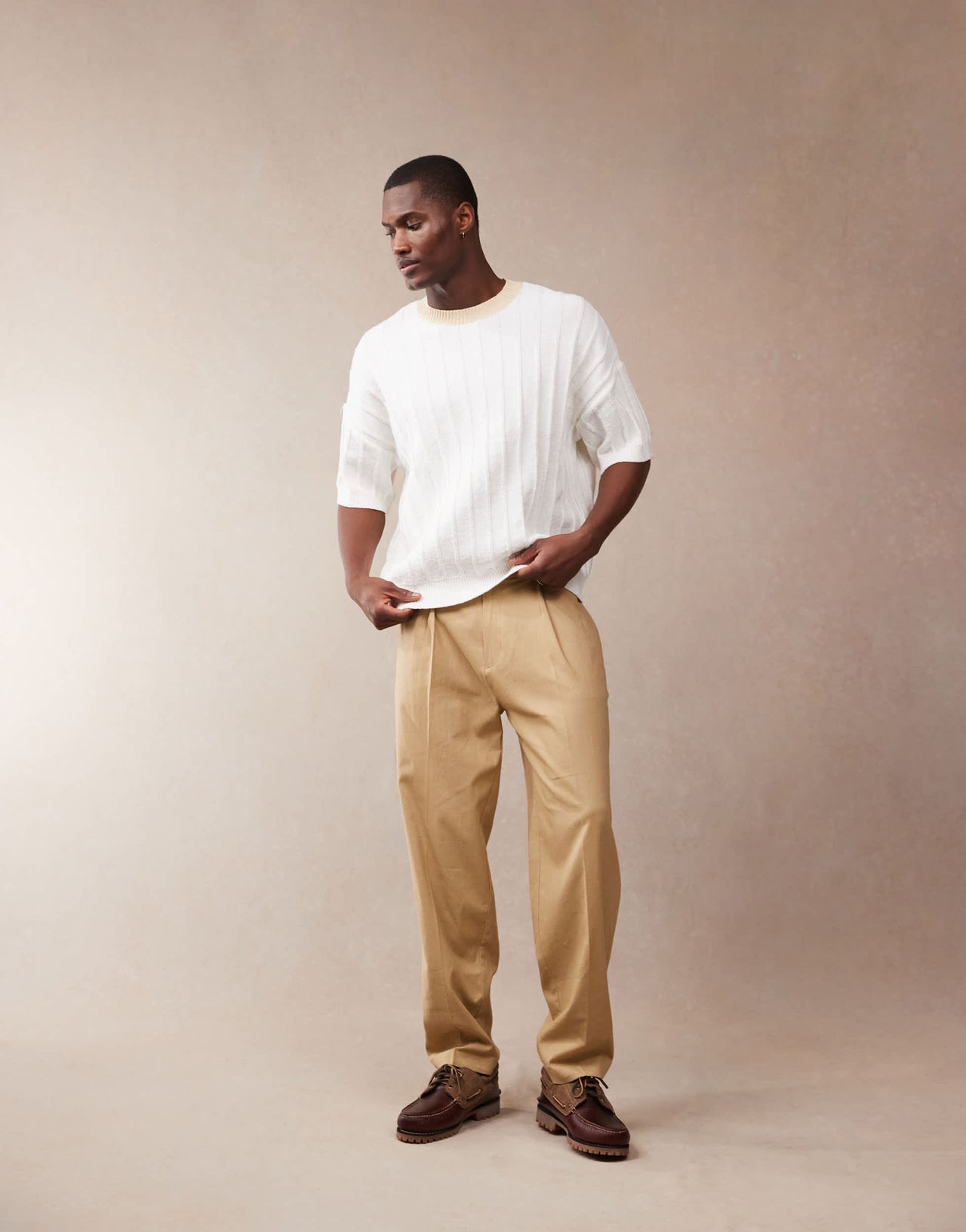 ASOS DESIGN smart oversized tapered linen blend trousers with front pleat in camel