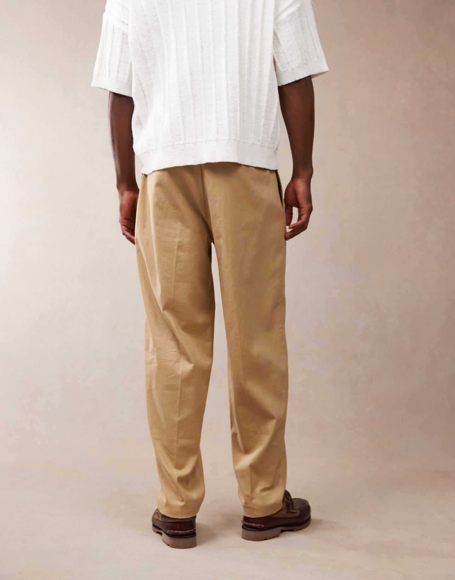 ASOS DESIGN smart oversized tapered linen blend trousers with front pleat in camel