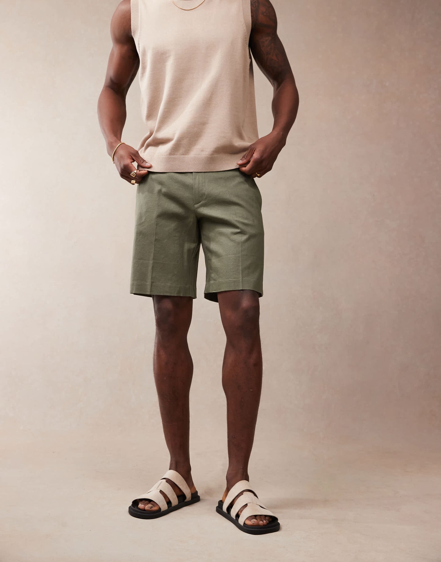 ASOS DESIGN smart straight linen blend shorts in green
