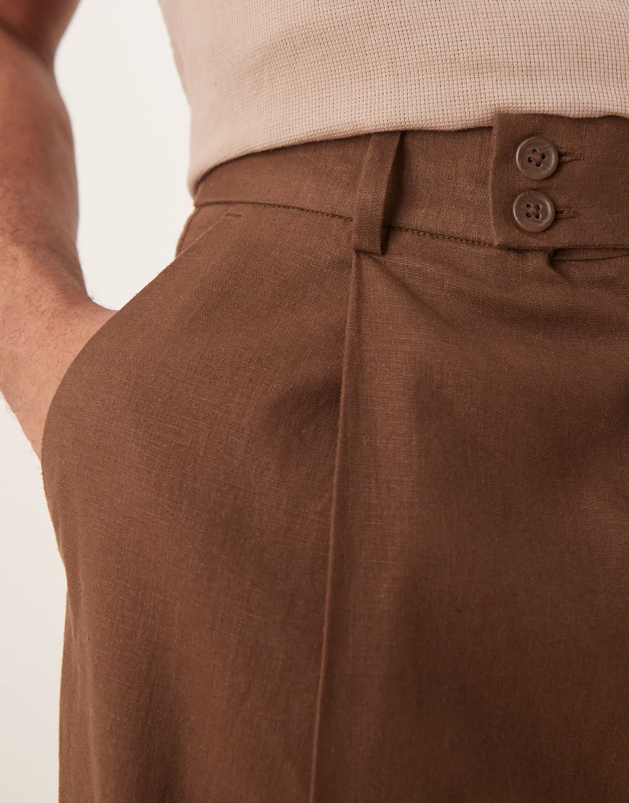 ASOS DESIGN smart cropped balloon linen blend trousers with front pleat in brown