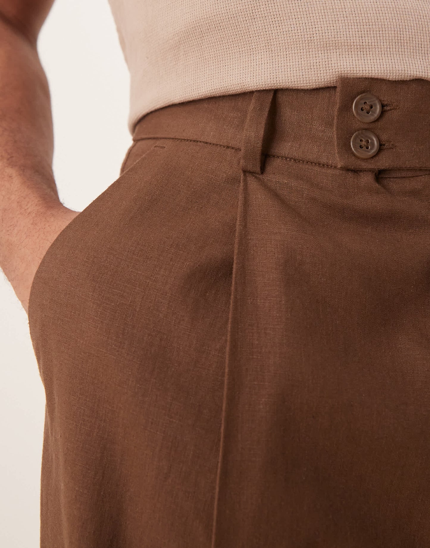 ASOS DESIGN smart cropped balloon linen blend trousers with front pleat in brown