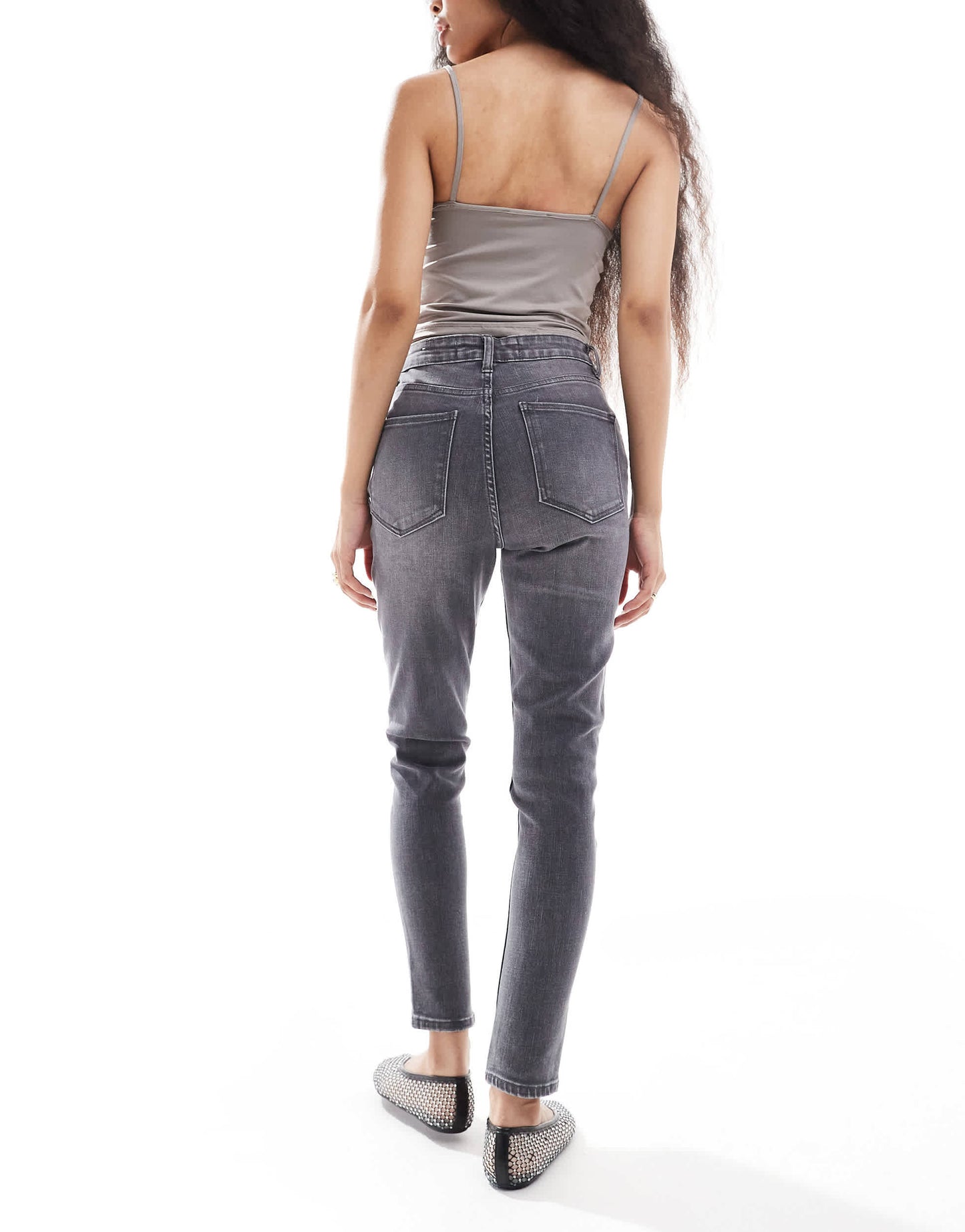 Bershka Petite high waist skinny jeans in washed dark grey