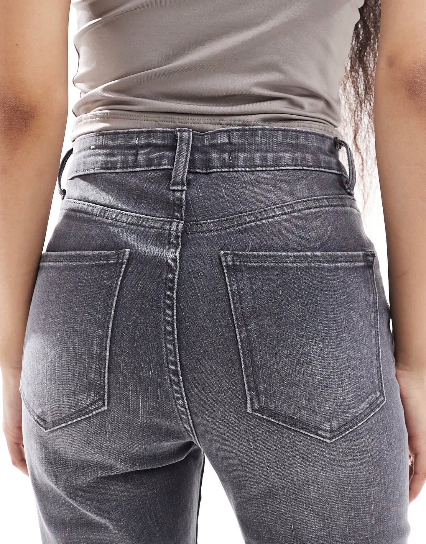 Bershka Petite high waist skinny jeans in washed dark grey